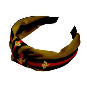Satin Knotted Bee Headband mustard gold w/ blue /Red Belt